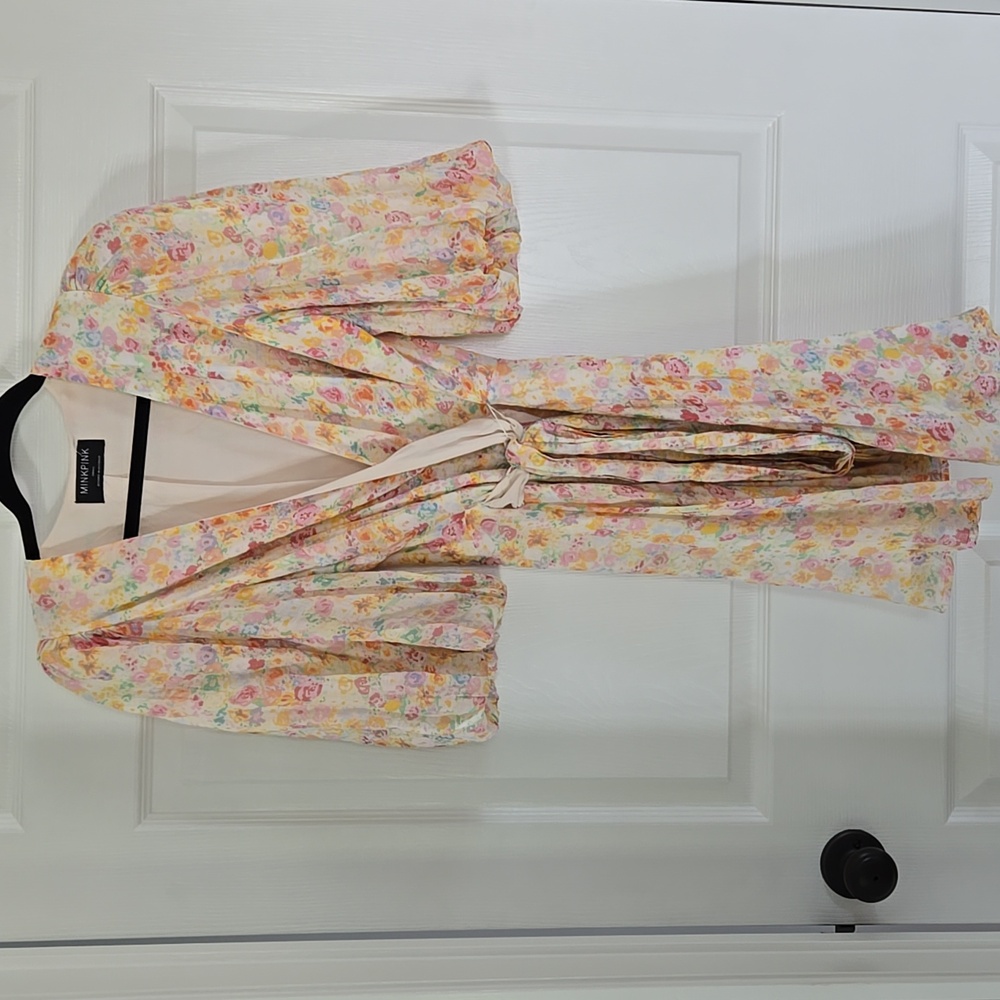 Mink Pink Elvire Mini Dress with Puff Sleeves Size Small